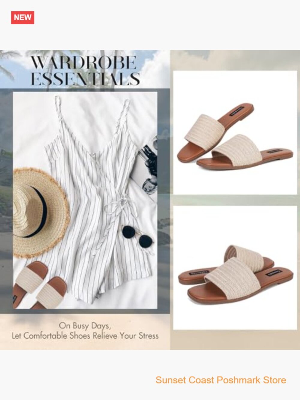 Natural Raffia Slide Sandals Flat Open Toe Comfort Beach Casual - Picture 5 of 7